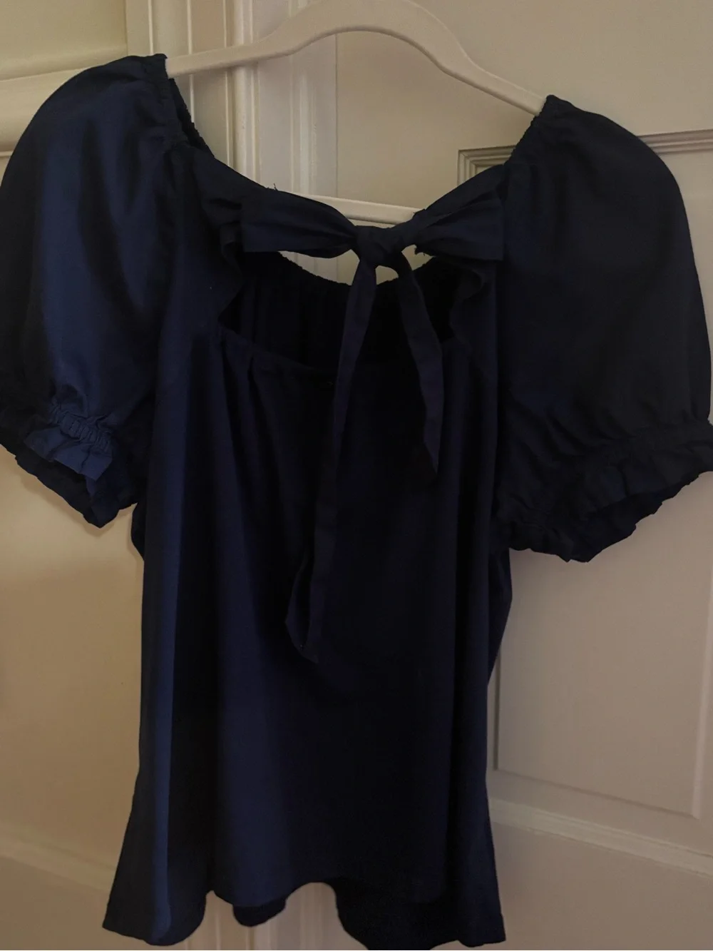 Women's J Crew Navy Puff Sleeve Peasant Top
